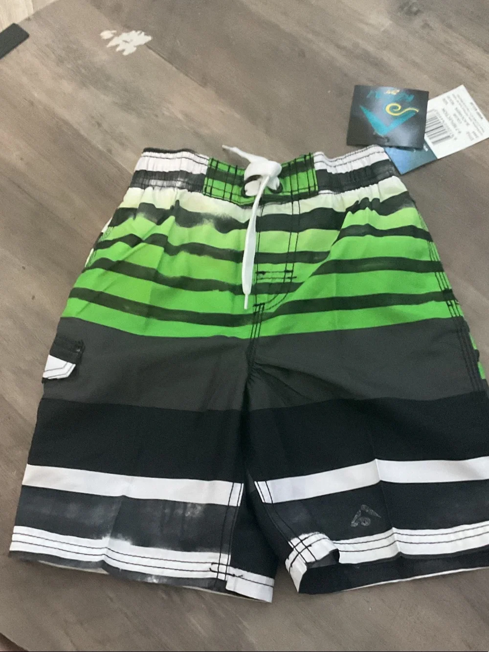 Kanu Surf Green Black White Striped Boys Swim Trunks
